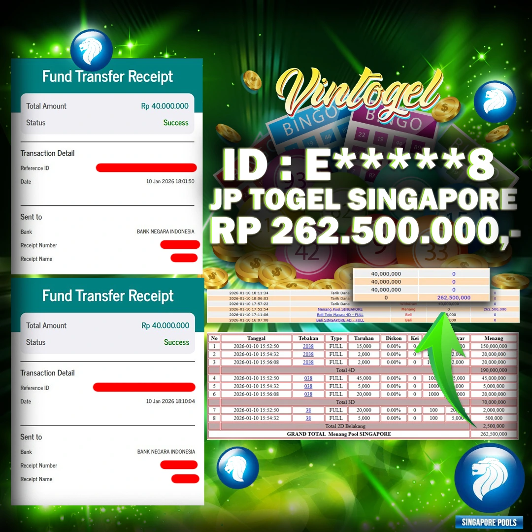VINTOGEL – JP PAUS TOGEL SINGAPORE POOLS RP 262.500.000,-